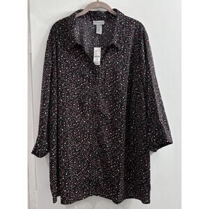 Catherines Top 3X Black Button Tunic Top Stars Pink‎ Red White Blue USA NEW